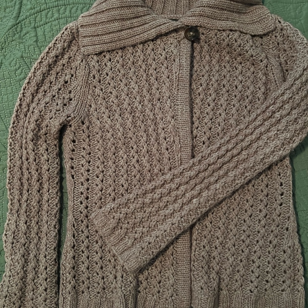 Soft Cocoa (light brown) trendy cardigan.